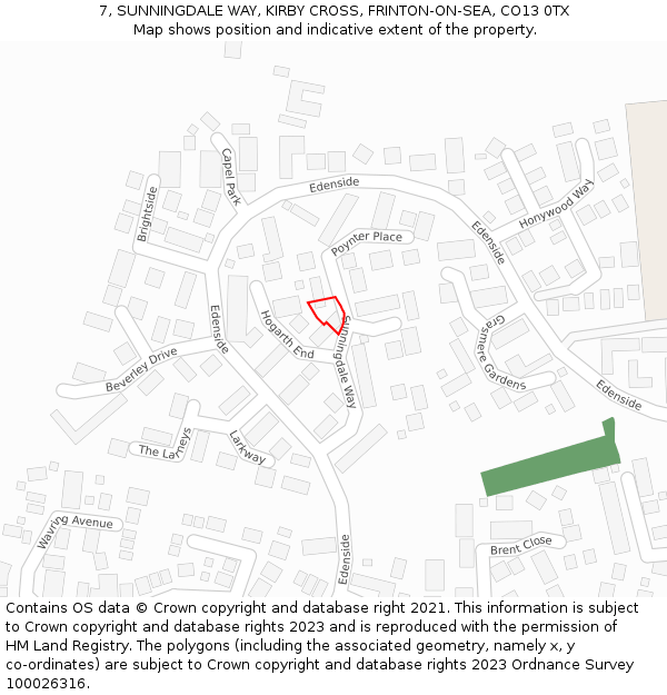 7, SUNNINGDALE WAY, KIRBY CROSS, FRINTON-ON-SEA, CO13 0TX: Location map and indicative extent of plot