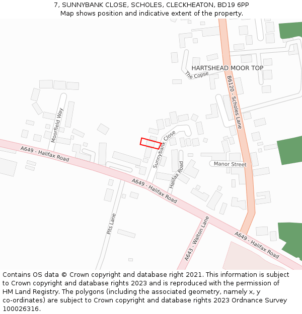 7, SUNNYBANK CLOSE, SCHOLES, CLECKHEATON, BD19 6PP: Location map and indicative extent of plot