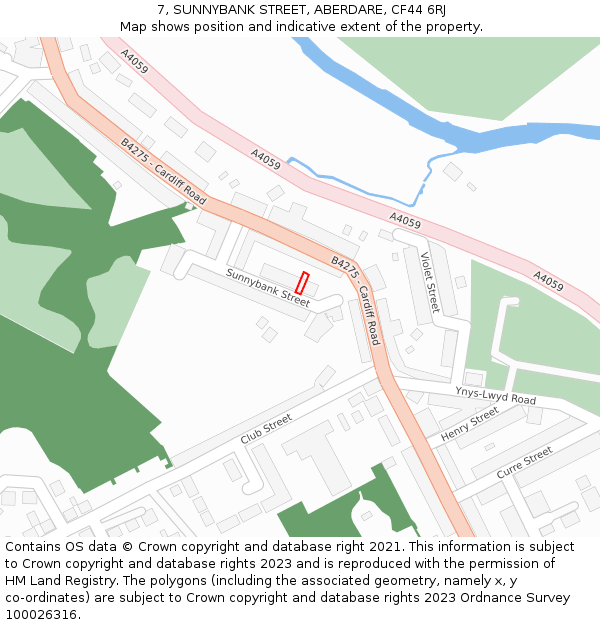 7, SUNNYBANK STREET, ABERDARE, CF44 6RJ: Location map and indicative extent of plot