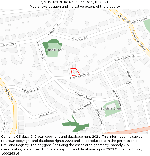 7, SUNNYSIDE ROAD, CLEVEDON, BS21 7TE: Location map and indicative extent of plot