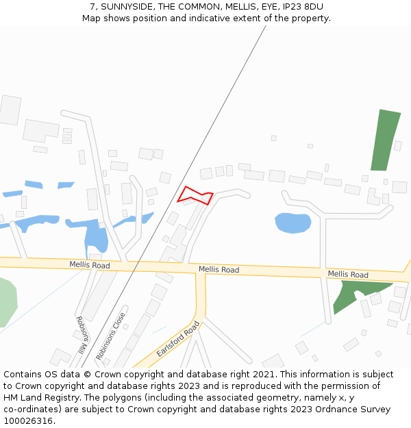 7, SUNNYSIDE, THE COMMON, MELLIS, EYE, IP23 8DU: Location map and indicative extent of plot