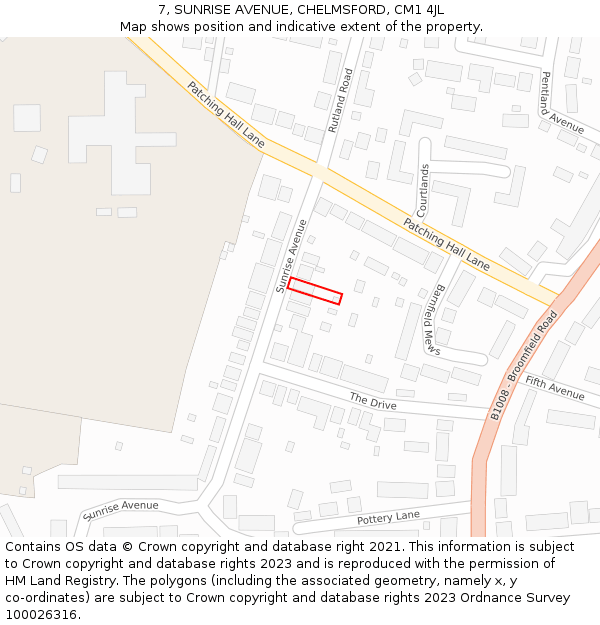 7, SUNRISE AVENUE, CHELMSFORD, CM1 4JL: Location map and indicative extent of plot