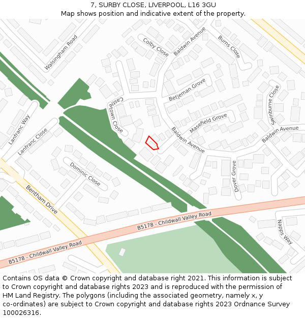 7, SURBY CLOSE, LIVERPOOL, L16 3GU: Location map and indicative extent of plot