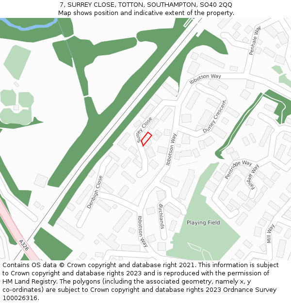 7, SURREY CLOSE, TOTTON, SOUTHAMPTON, SO40 2QQ: Location map and indicative extent of plot