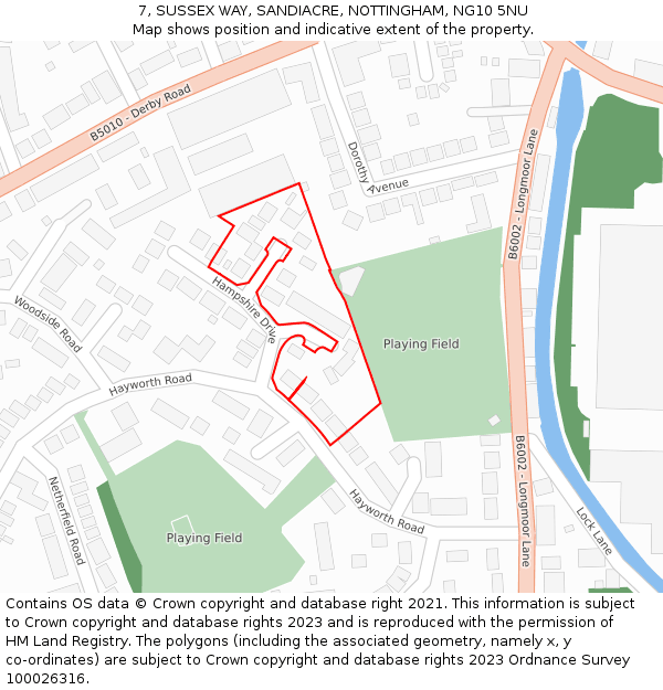 7, SUSSEX WAY, SANDIACRE, NOTTINGHAM, NG10 5NU: Location map and indicative extent of plot