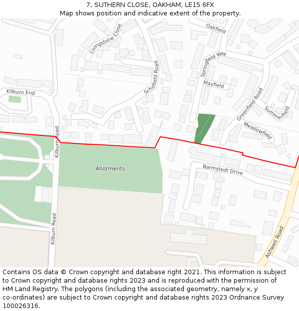 7, SUTHERN CLOSE, OAKHAM, LE15 6FX: Location map and indicative extent of plot