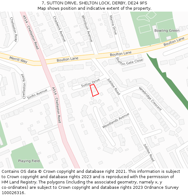 7, SUTTON DRIVE, SHELTON LOCK, DERBY, DE24 9FS: Location map and indicative extent of plot