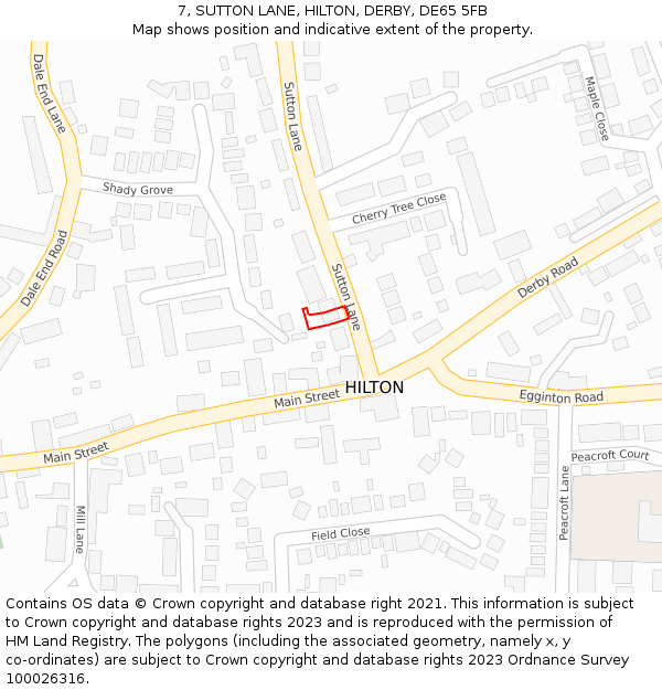 7, SUTTON LANE, HILTON, DERBY, DE65 5FB: Location map and indicative extent of plot