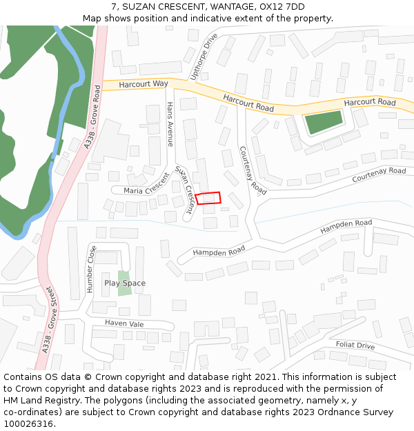 7, SUZAN CRESCENT, WANTAGE, OX12 7DD: Location map and indicative extent of plot