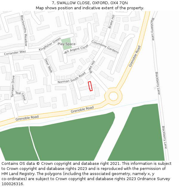 7, SWALLOW CLOSE, OXFORD, OX4 7QN: Location map and indicative extent of plot