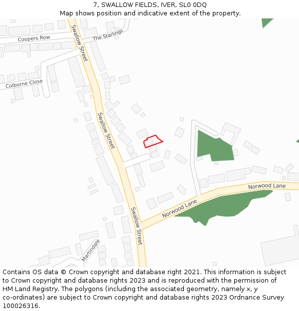 7, SWALLOW FIELDS, IVER, SL0 0DQ: Location map and indicative extent of plot