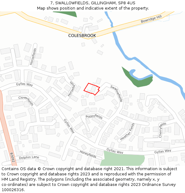 7, SWALLOWFIELDS, GILLINGHAM, SP8 4US: Location map and indicative extent of plot