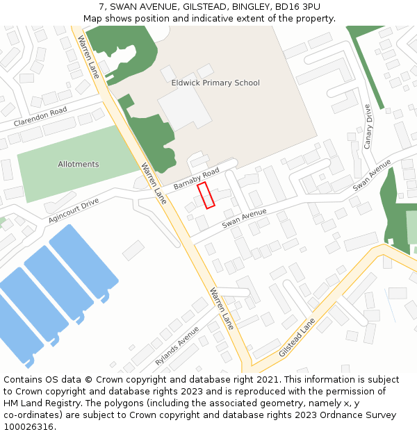 7, SWAN AVENUE, GILSTEAD, BINGLEY, BD16 3PU: Location map and indicative extent of plot