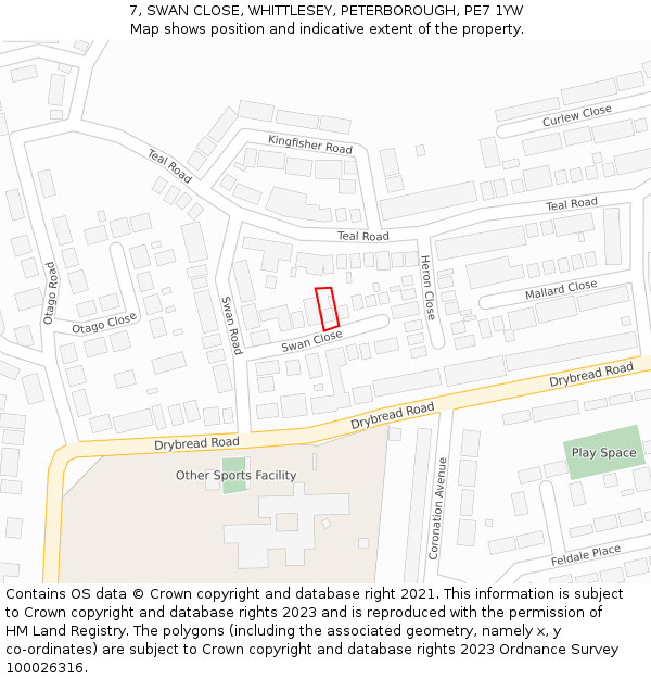 7, SWAN CLOSE, WHITTLESEY, PETERBOROUGH, PE7 1YW: Location map and indicative extent of plot