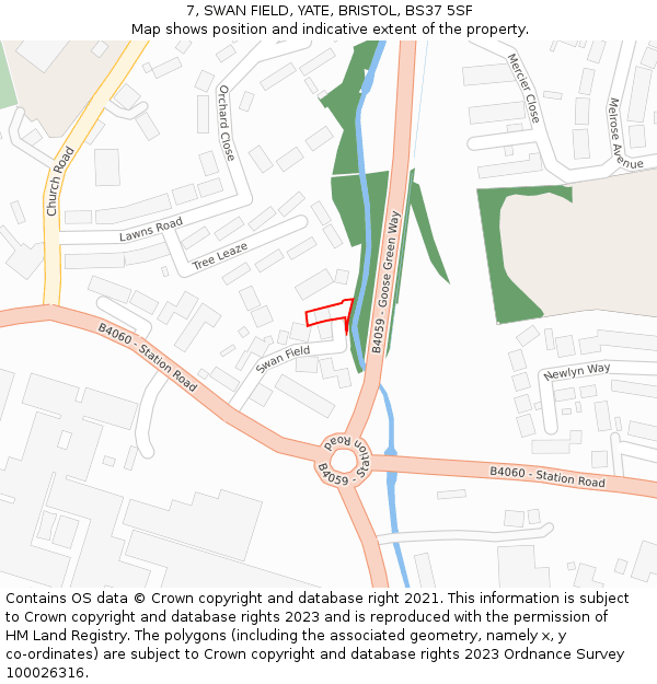 7, SWAN FIELD, YATE, BRISTOL, BS37 5SF: Location map and indicative extent of plot