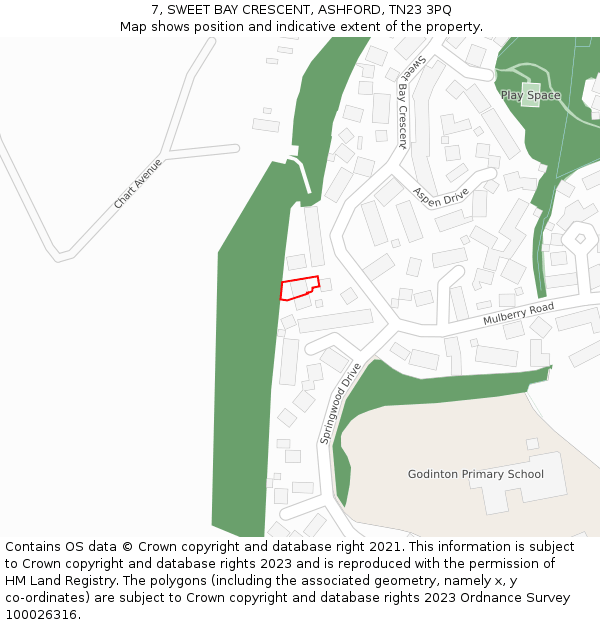 7, SWEET BAY CRESCENT, ASHFORD, TN23 3PQ: Location map and indicative extent of plot