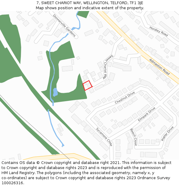 7, SWEET CHARIOT WAY, WELLINGTON, TELFORD, TF1 3JE: Location map and indicative extent of plot