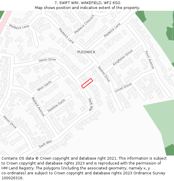 7, SWIFT WAY, WAKEFIELD, WF2 6SG: Location map and indicative extent of plot