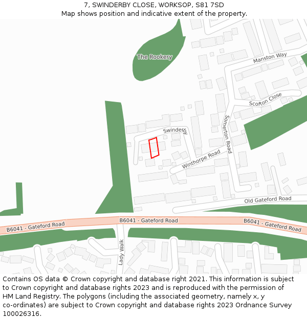 7, SWINDERBY CLOSE, WORKSOP, S81 7SD: Location map and indicative extent of plot