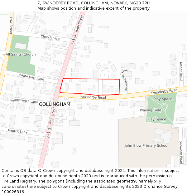 7, SWINDERBY ROAD, COLLINGHAM, NEWARK, NG23 7PH: Location map and indicative extent of plot