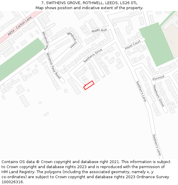 7, SWITHENS GROVE, ROTHWELL, LEEDS, LS26 0TL: Location map and indicative extent of plot