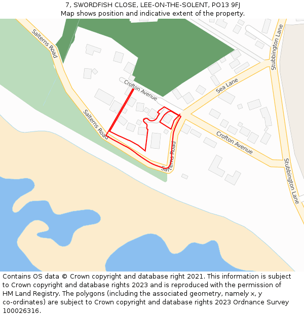 7, SWORDFISH CLOSE, LEE-ON-THE-SOLENT, PO13 9FJ: Location map and indicative extent of plot