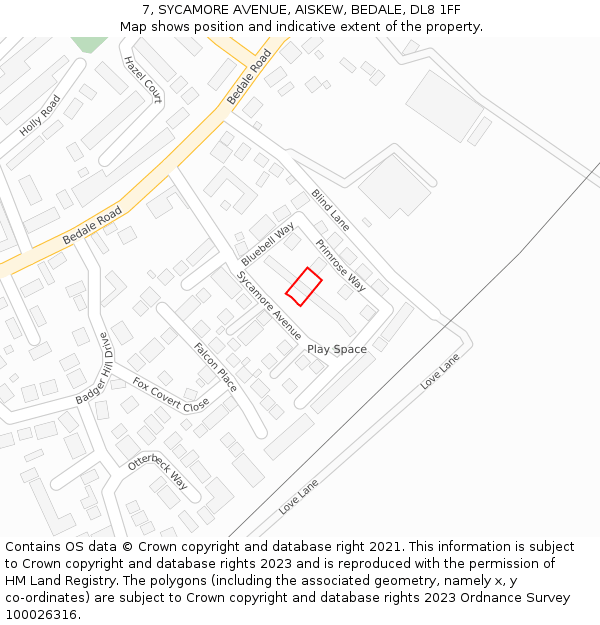 7, SYCAMORE AVENUE, AISKEW, BEDALE, DL8 1FF: Location map and indicative extent of plot