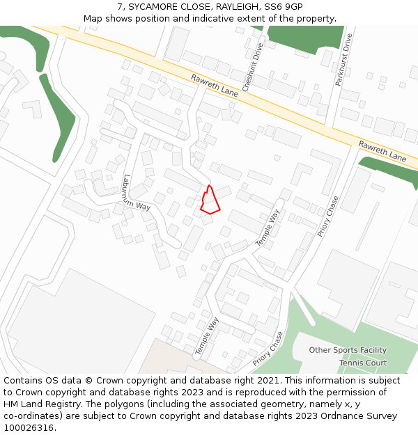 7, SYCAMORE CLOSE, RAYLEIGH, SS6 9GP: Location map and indicative extent of plot