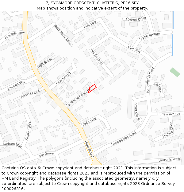 7, SYCAMORE CRESCENT, CHATTERIS, PE16 6PY: Location map and indicative extent of plot