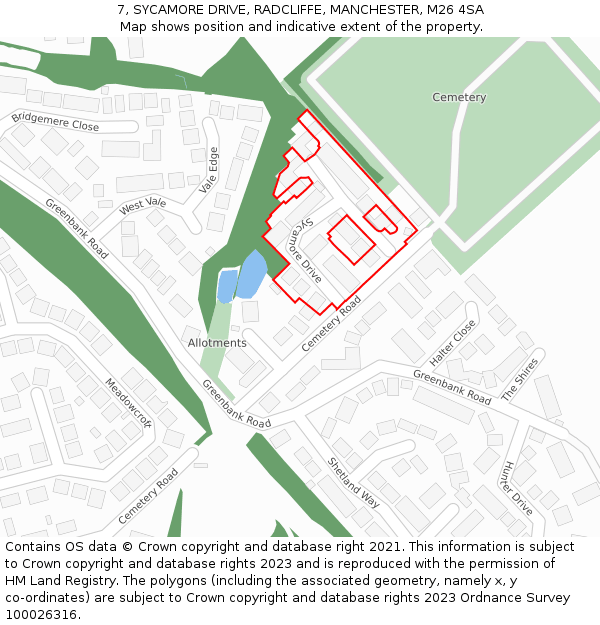 7, SYCAMORE DRIVE, RADCLIFFE, MANCHESTER, M26 4SA: Location map and indicative extent of plot