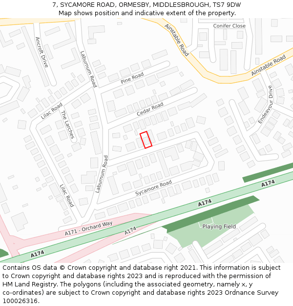 7, SYCAMORE ROAD, ORMESBY, MIDDLESBROUGH, TS7 9DW: Location map and indicative extent of plot