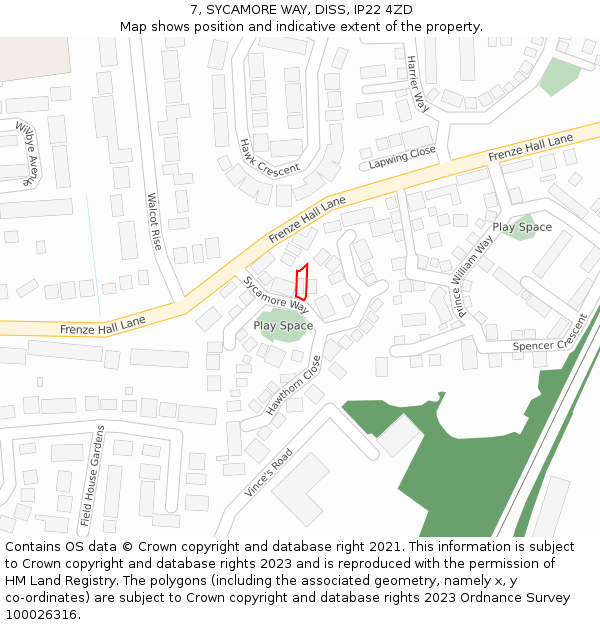 7, SYCAMORE WAY, DISS, IP22 4ZD: Location map and indicative extent of plot