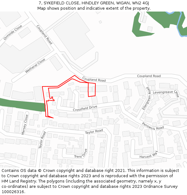 7, SYKEFIELD CLOSE, HINDLEY GREEN, WIGAN, WN2 4GJ: Location map and indicative extent of plot