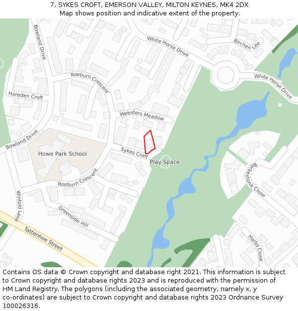 7, SYKES CROFT, EMERSON VALLEY, MILTON KEYNES, MK4 2DX: Location map and indicative extent of plot