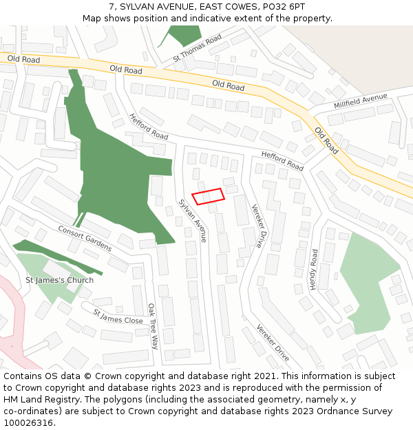 7, SYLVAN AVENUE, EAST COWES, PO32 6PT: Location map and indicative extent of plot