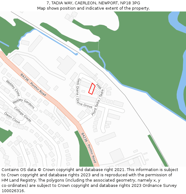 7, TADIA WAY, CAERLEON, NEWPORT, NP18 3PG: Location map and indicative extent of plot