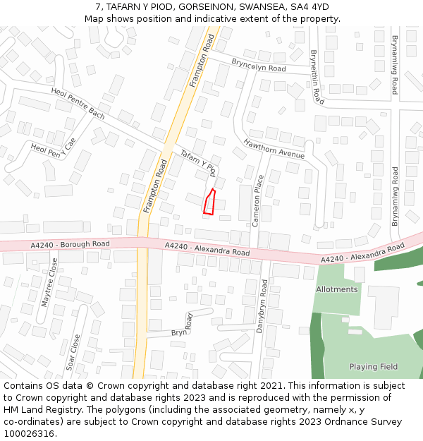 7, TAFARN Y PIOD, GORSEINON, SWANSEA, SA4 4YD: Location map and indicative extent of plot