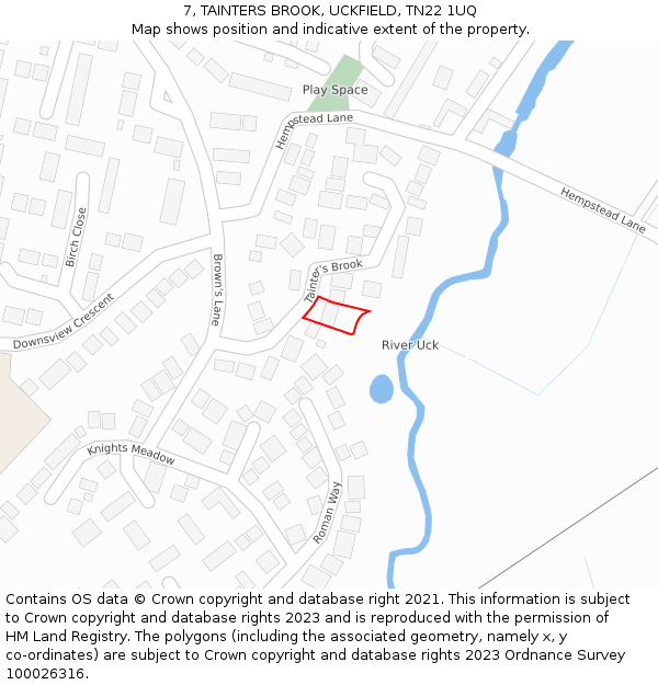 7, TAINTERS BROOK, UCKFIELD, TN22 1UQ: Location map and indicative extent of plot