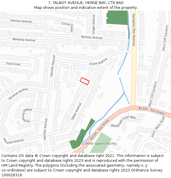 7, TALBOT AVENUE, HERNE BAY, CT6 8AD: Location map and indicative extent of plot