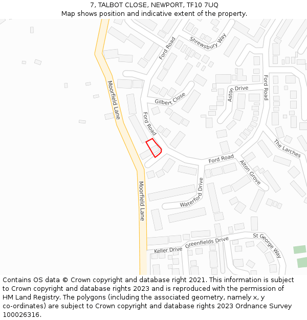 7, TALBOT CLOSE, NEWPORT, TF10 7UQ: Location map and indicative extent of plot