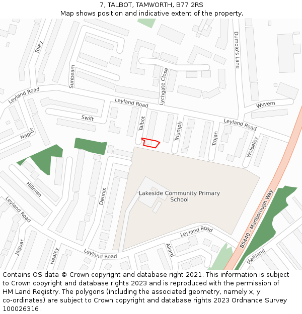 7, TALBOT, TAMWORTH, B77 2RS: Location map and indicative extent of plot