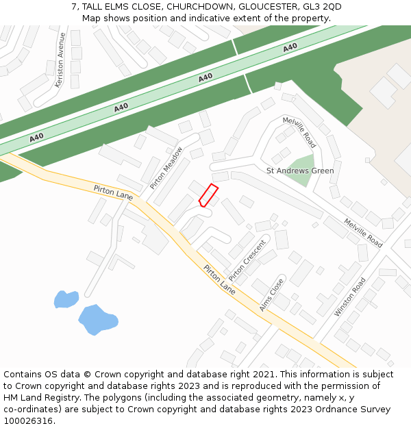 7, TALL ELMS CLOSE, CHURCHDOWN, GLOUCESTER, GL3 2QD: Location map and indicative extent of plot