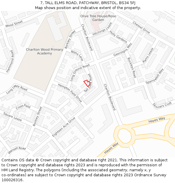 7, TALL ELMS ROAD, PATCHWAY, BRISTOL, BS34 5FJ: Location map and indicative extent of plot