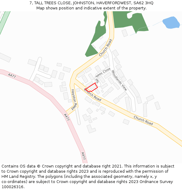 7, TALL TREES CLOSE, JOHNSTON, HAVERFORDWEST, SA62 3HQ: Location map and indicative extent of plot