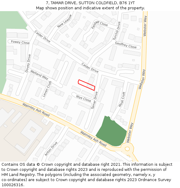 7, TAMAR DRIVE, SUTTON COLDFIELD, B76 1YT: Location map and indicative extent of plot