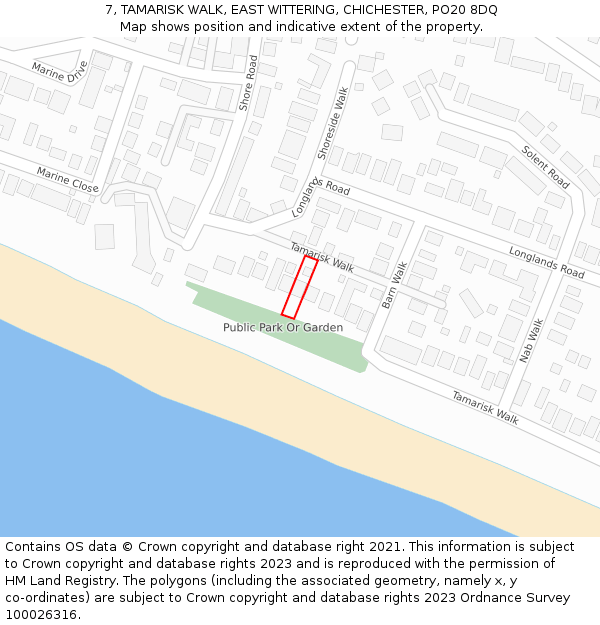 7, TAMARISK WALK, EAST WITTERING, CHICHESTER, PO20 8DQ: Location map and indicative extent of plot