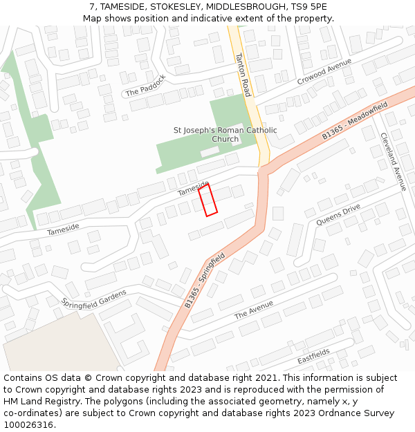 7, TAMESIDE, STOKESLEY, MIDDLESBROUGH, TS9 5PE: Location map and indicative extent of plot
