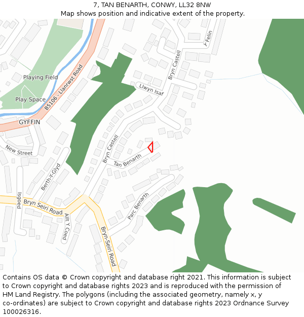 7, TAN BENARTH, CONWY, LL32 8NW: Location map and indicative extent of plot