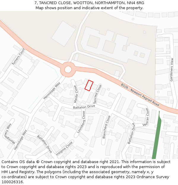 7, TANCRED CLOSE, WOOTTON, NORTHAMPTON, NN4 6RG: Location map and indicative extent of plot