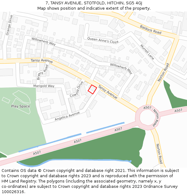 7, TANSY AVENUE, STOTFOLD, HITCHIN, SG5 4GJ: Location map and indicative extent of plot